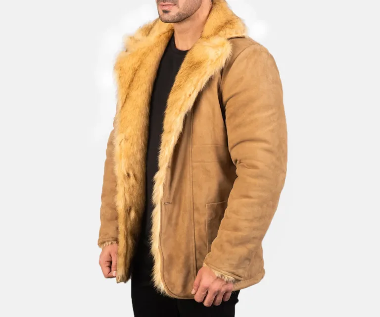 Furlong Beige Suede Leather Coat — Rear Back View & Clean Tailored Hemline