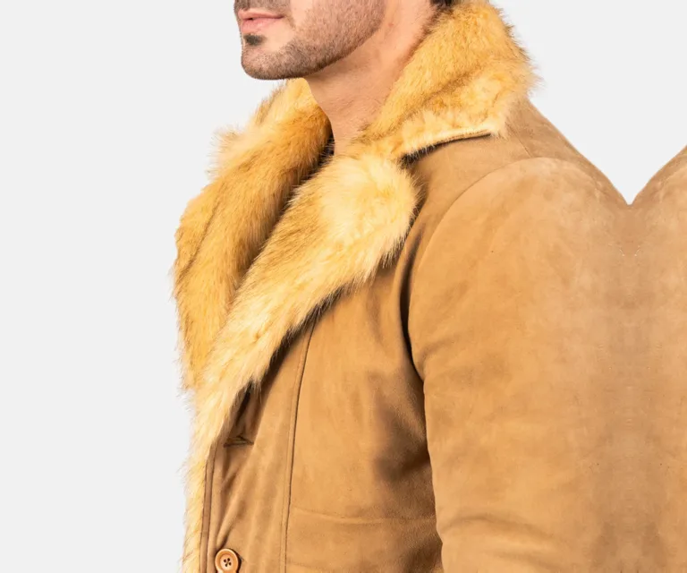 Furlong Beige Suede Leather Coat — Full-Length Model Editorial Presentation