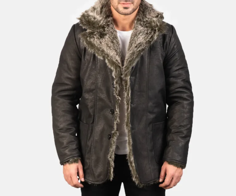 Furlong Black Leather Coat — Front Open Hero Presentation
