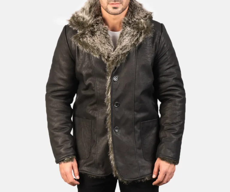 Furlong Black Leather Coat — Rear Back View & Tailored Hemline