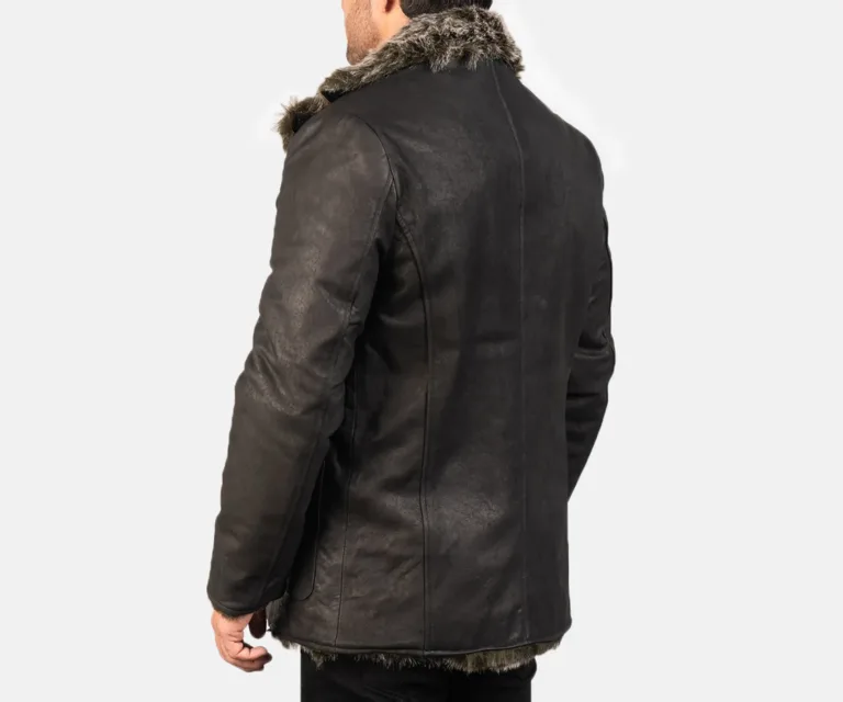 Furlong Black Leather Coat — Macro Detail Texture, Stitching & Hardware