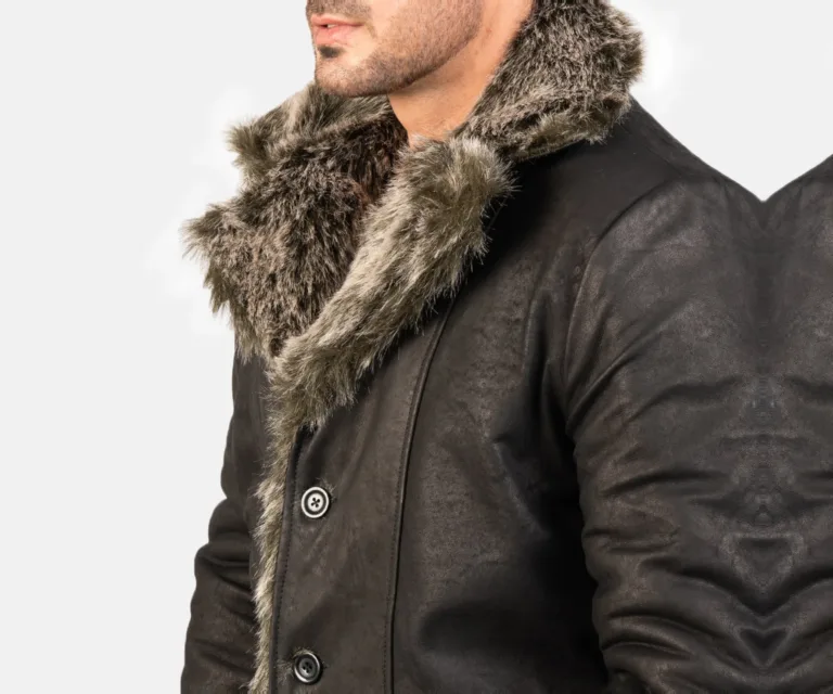 Furlong Black Leather Coat — Full-Length Model Editorial Presentation