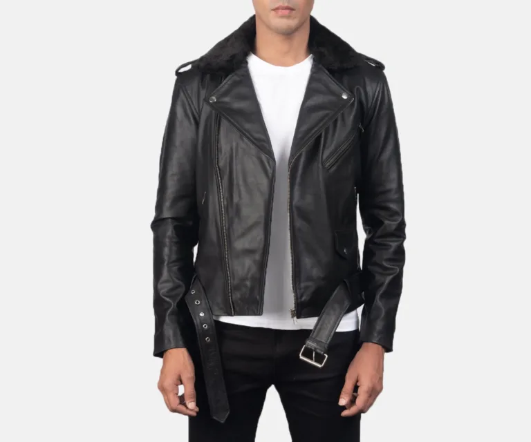 Furton Black Leather Biker Jacket — Front Open Hero Presentation