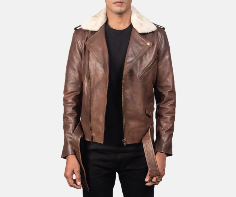 Furton Brown Leather Biker Jacket — Front Open Hero Presentation