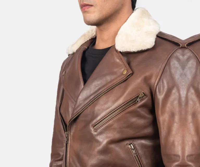 Furton Brown Leather Biker Jacket — Editorial Full-Length Head-to-Toe Model Presentation