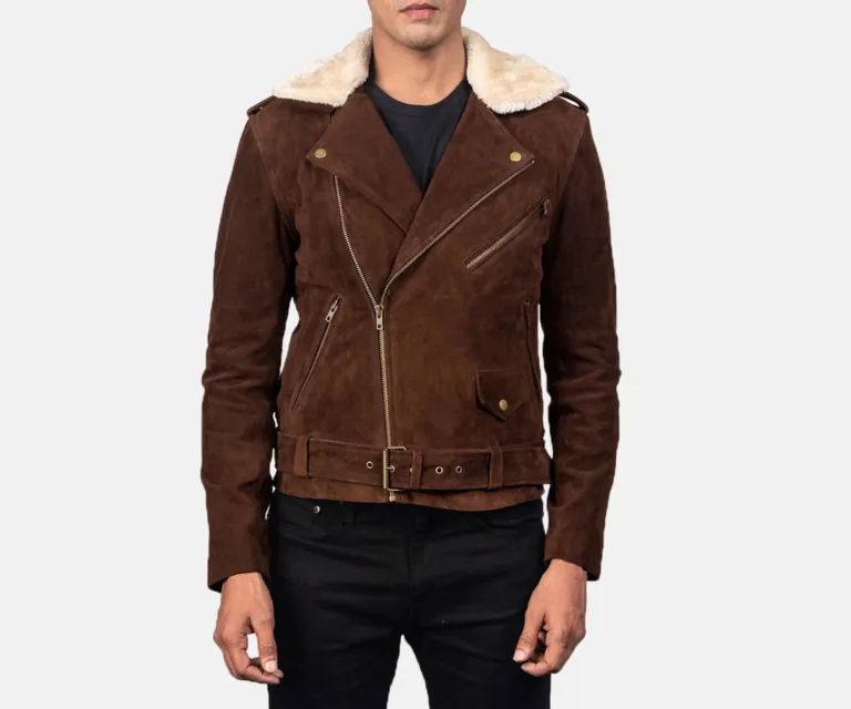 Furton Mocha Suede Biker Jacket — Rear Back View & Clean Hemline