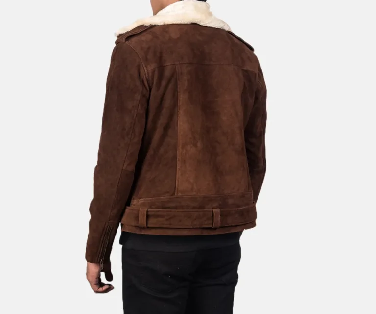 Furton Mocha Suede Biker Jacket — Macro Detail Texture, Stitching & Hardware