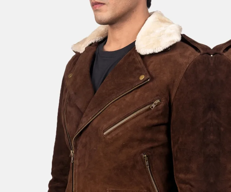 Furton Mocha Suede Biker Jacket — Full-Length Model Editorial Presentation