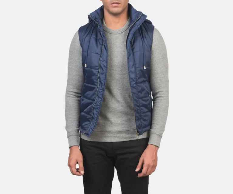 Fuston Blue Hooded Puffer Vest — Front Hero View
