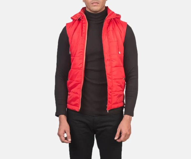 Fuston Red Hooded Puffer Vest — Front Hero View