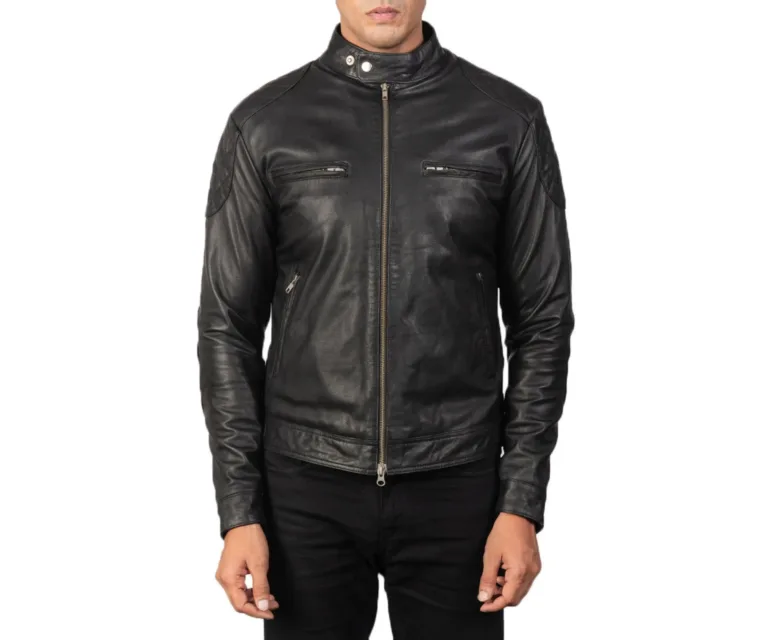 Gatsby Black Leather Biker Jacket — Rear Back View & Padded Elbow Reinforcements