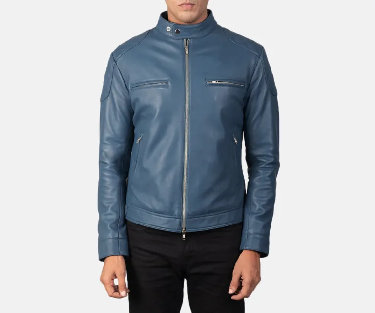 Gatsby Blue Leather Biker Jacket