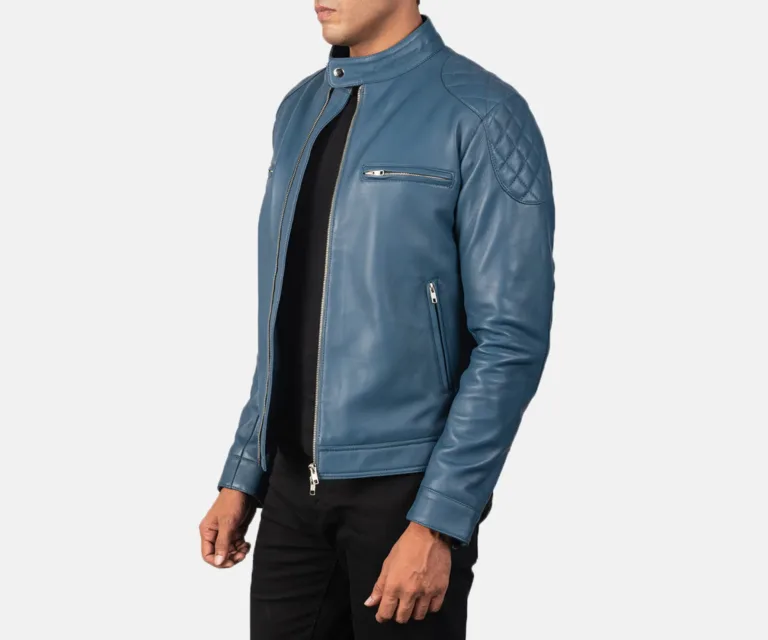 Gatsby Blue Leather Biker Jacket — view 2