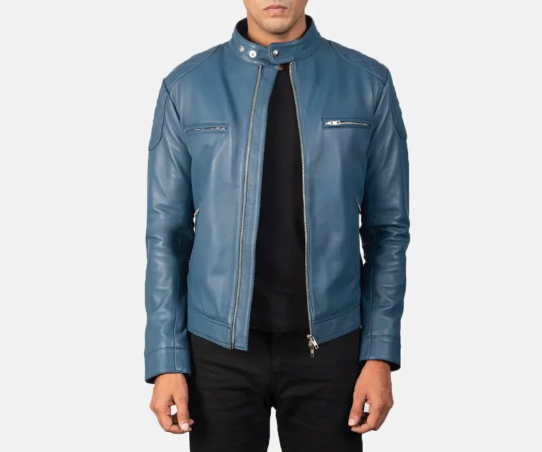 Gatsby Blue Leather Biker Jacket — view 3