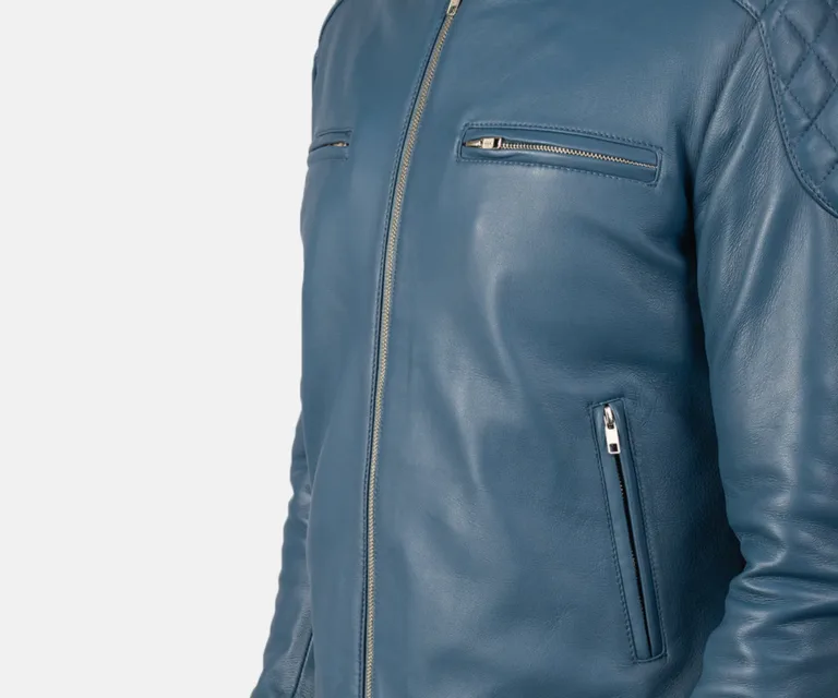 Gatsby Blue Leather Biker Jacket — view 5