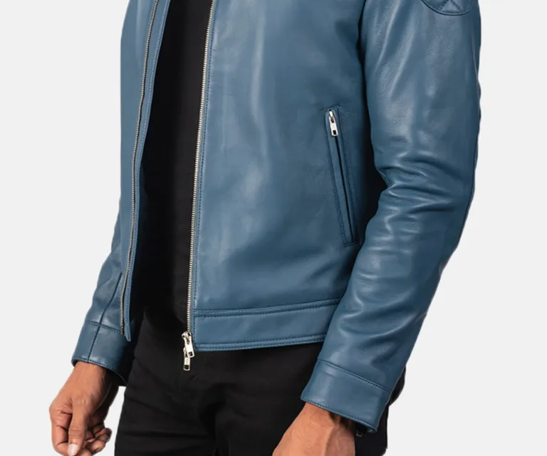 Gatsby Blue Leather Biker Jacket — view 6