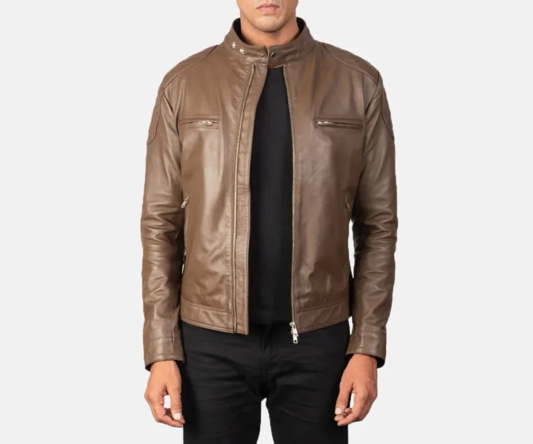 Gatsby Mocha Leather Biker Jacket — Front Open Hero Presentation