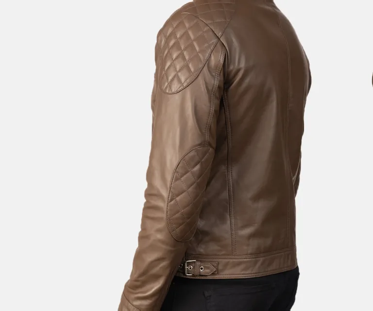 Gatsby Mocha Leather Biker Jacket — Full-Length Model Editorial Presentation