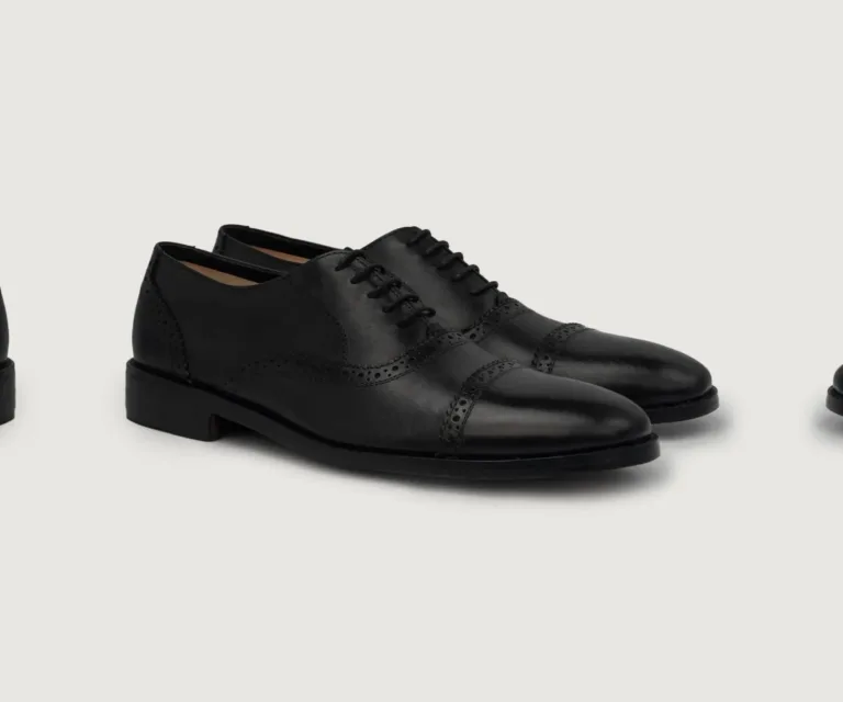 Greyson Brogues Oxford Black Leather Shoes Handcrafted Men's Footwear — Lateral Profile Hero View