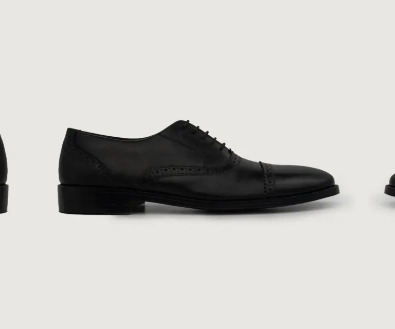 Greyson Brogues Oxford Black Leather Shoes Handcrafted Men's Footwear — Three-Quarter Perspective