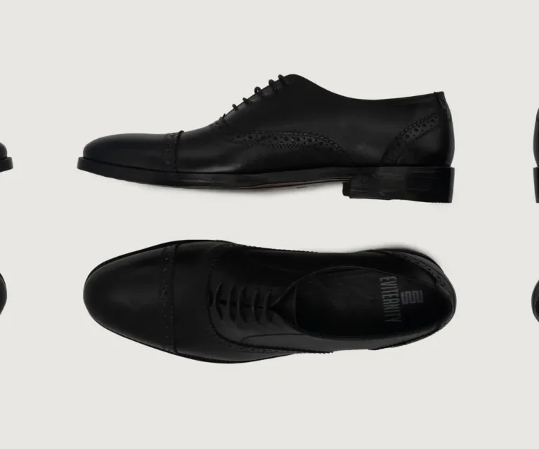 Greyson Brogues Oxford Black Leather Shoes Handcrafted Men's Footwear — Toe Cap & Vamp Detail