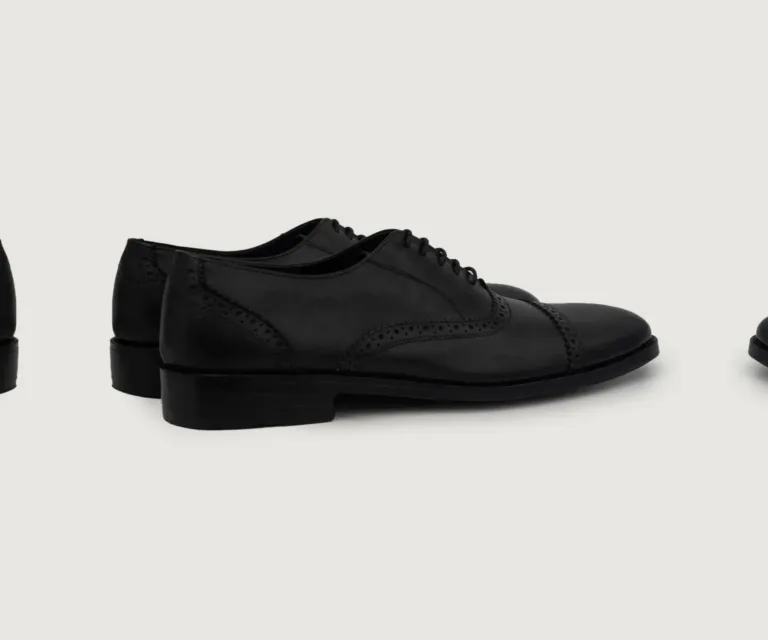 Greyson Brogues Oxford Black Leather Shoes Handcrafted Men's Footwear — Heel Counter & Rear View