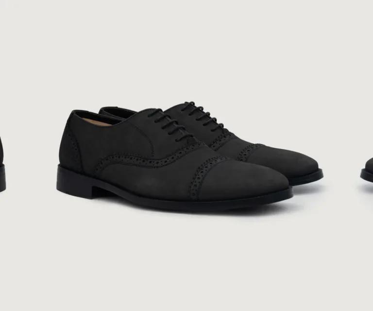 Greyson Brogues Oxford Black Nubuck Leather Shoes Handcrafted Men's Footwear — Lateral Profile Hero View