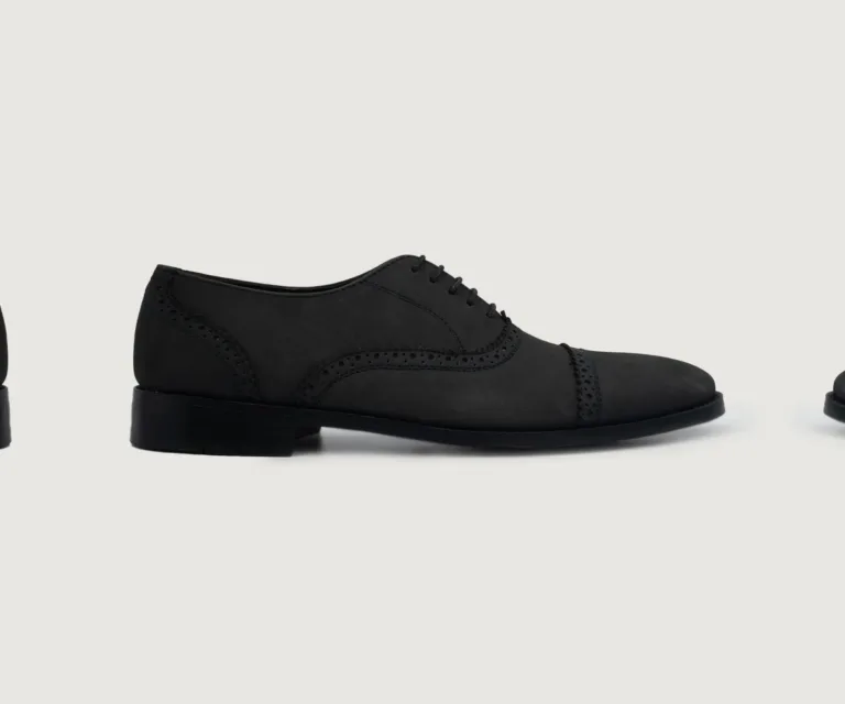 Greyson Brogues Oxford Black Nubuck Leather Shoes Handcrafted Men's Footwear — Three-Quarter Perspective