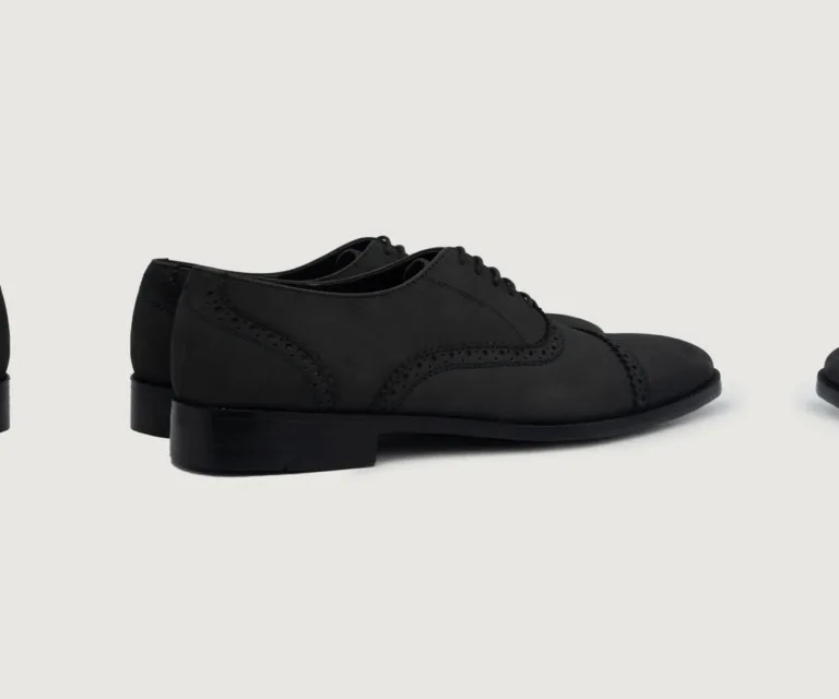 Greyson Brogues Oxford Black Nubuck Leather Shoes Handcrafted Men's Footwear — Heel Counter & Rear View