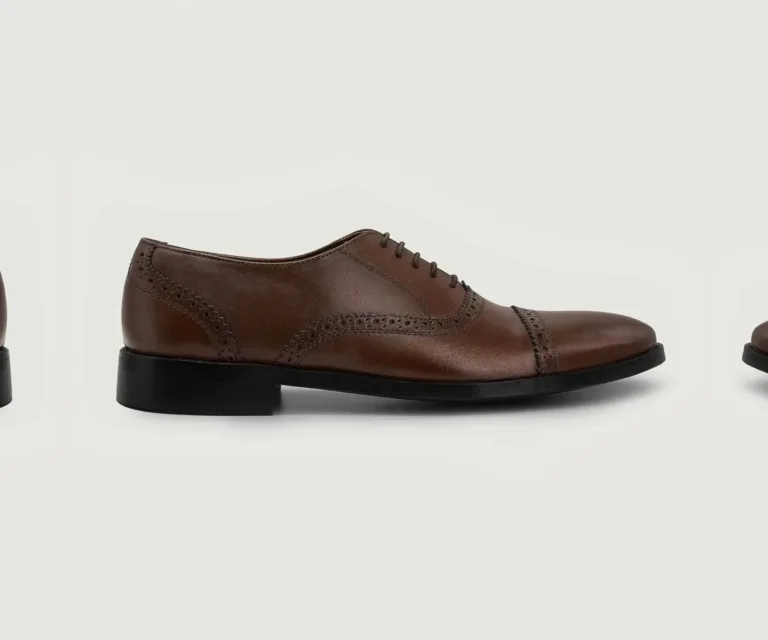 Greyson Brogues Oxford Brown Leather Shoes Handcrafted Men's Footwear — Three-Quarter Perspective
