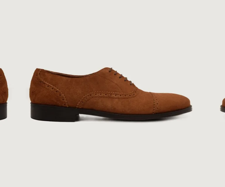 Greyson Brogues Oxford Brown Suede Leather Shoes Handcrafted Men's Footwear — Three-Quarter Perspective