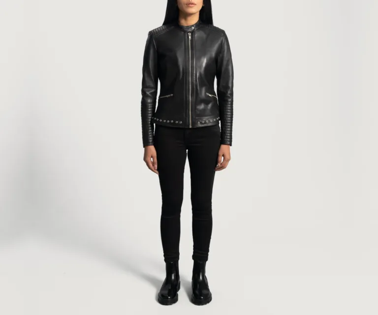 Haley Ray Black Leather Biker Jacket Luxury Women's Biker Jacket — Rear Profile & Tailored Seaming