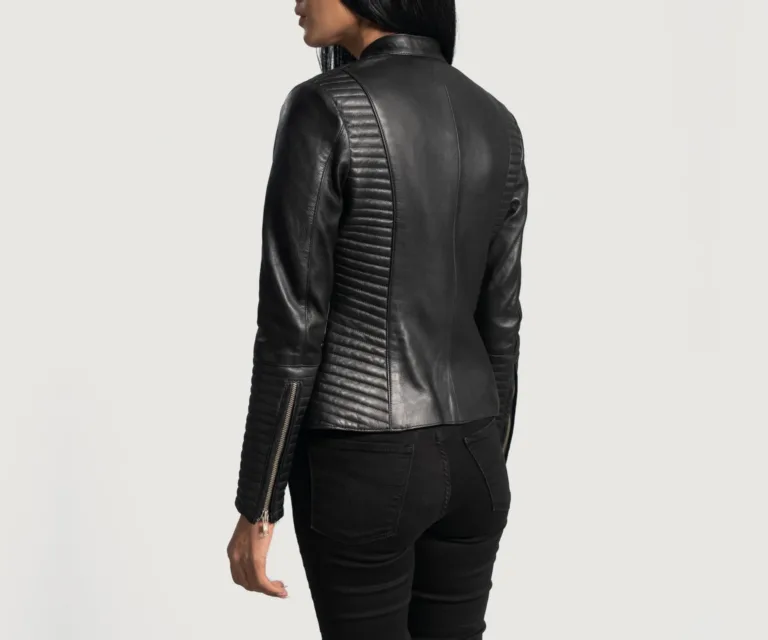 Haley Ray Black Leather Biker Jacket Luxury Women's Biker Jacket — Macro Hardware & Leather Grain