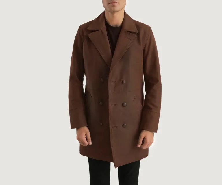 Half Life Brown Leather Coat — Front Detail & Closure
