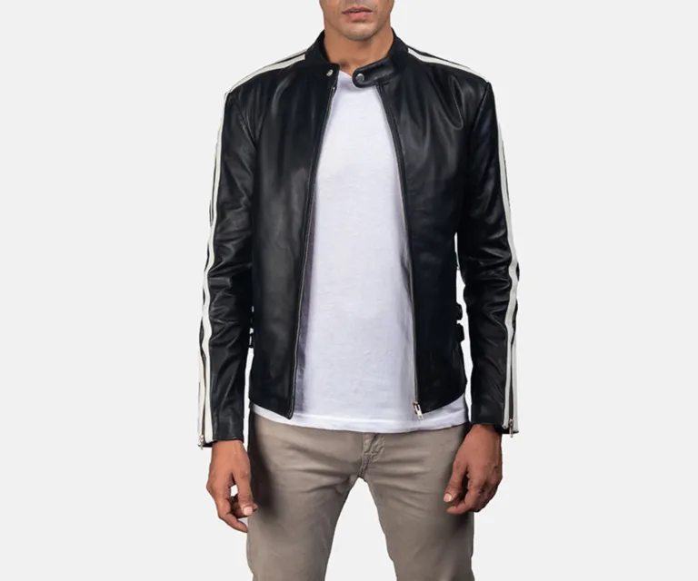Hank Black Leather Biker Jacket — Front Open Hero Presentation