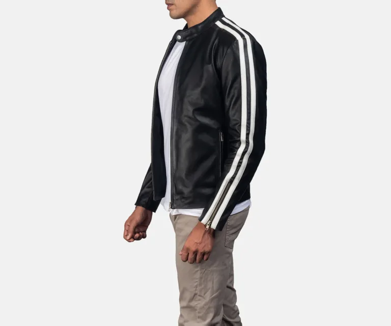 Hank Black Leather Biker Jacket — Rear Back View & Clean Hemline