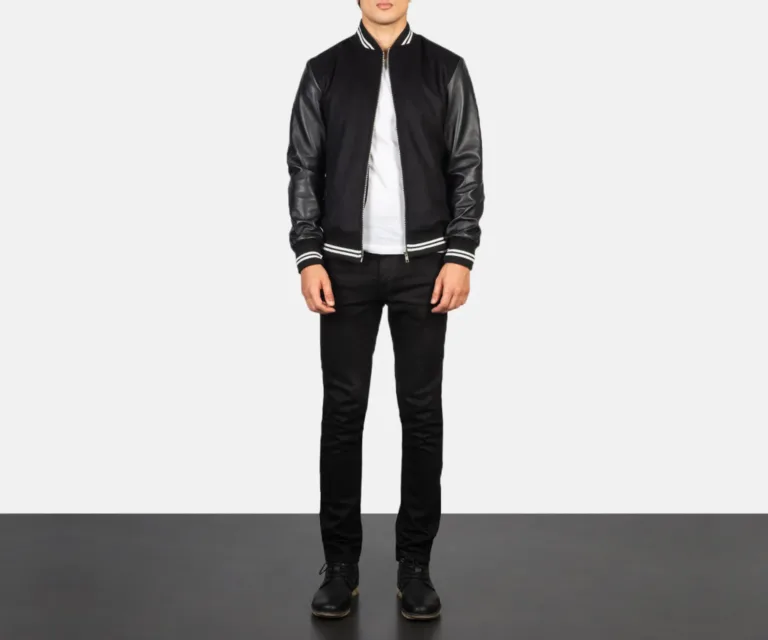Harrison Black Hybrid Varsity Jacket — view 3