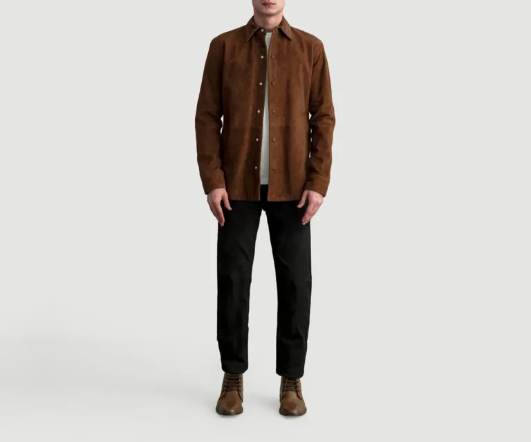 Haven Brown Suede Leather Shirt — Rear Back View & Clean Tailored Hemline