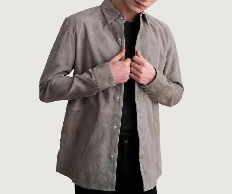 Haven Grey Suede Leather Shirt — Front Open Hero Presentation