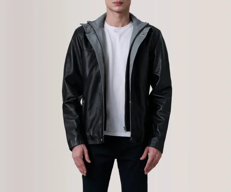 Henrik Black Leather Cafe Racer Jacket — Front Open Hero Presentation