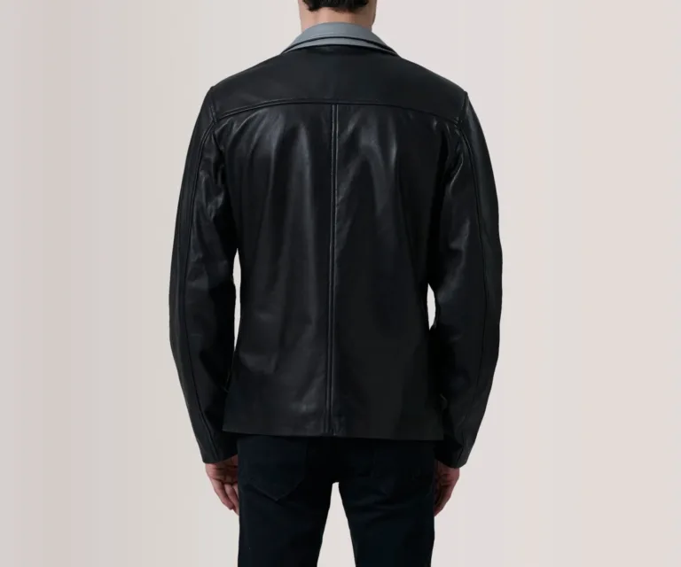 Henrik Black Leather Cafe Racer Jacket — Rear Back View & Clean Hemline