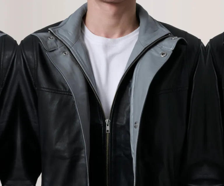 Henrik Black Leather Cafe Racer Jacket — Full-Length Model Editorial Presentation