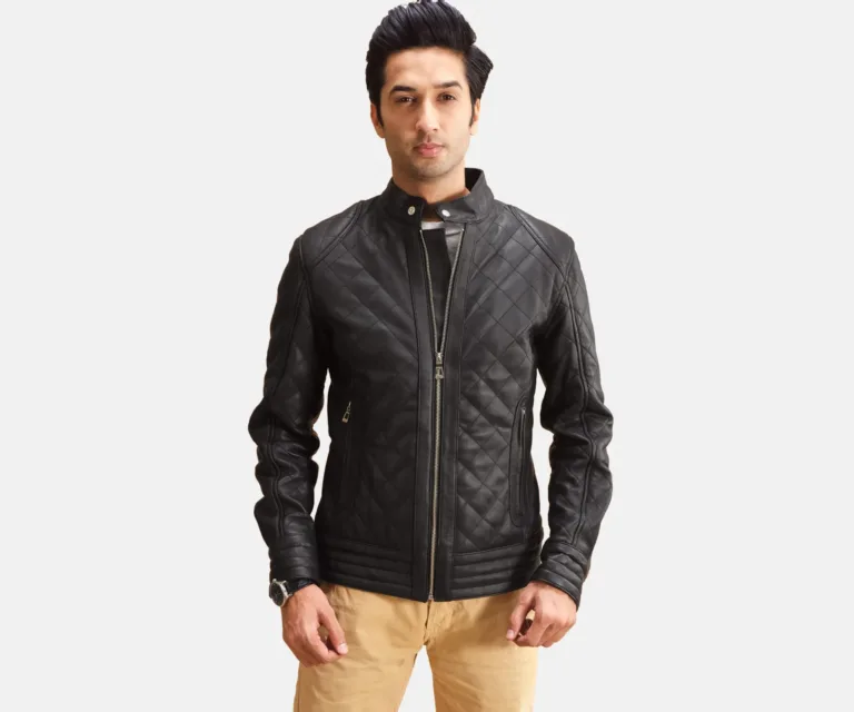Henry Quilted Black Leather Jacket — Front Open Hero Presentation
