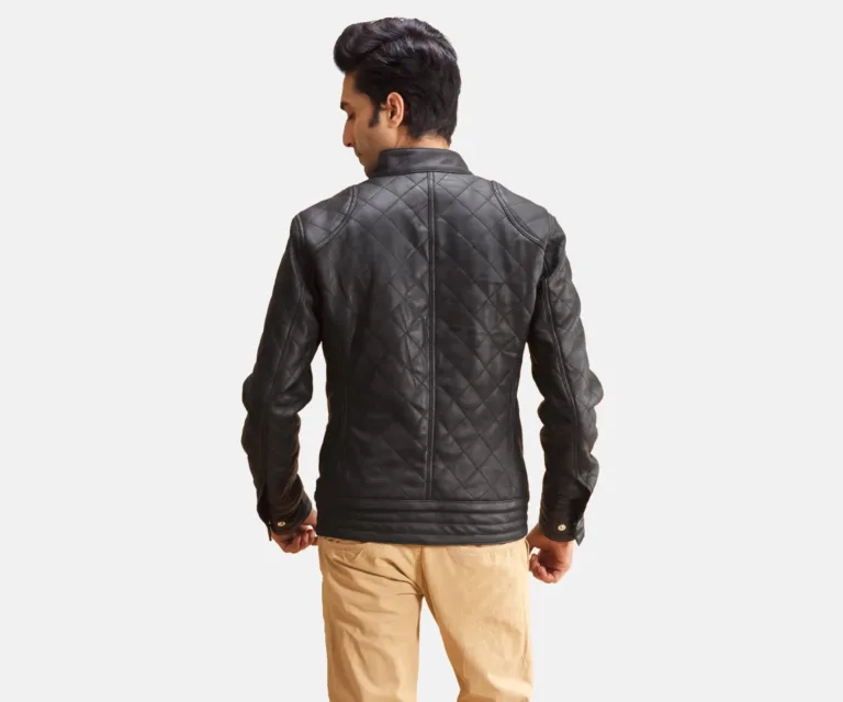 Henry Quilted Black Leather Jacket — Full-Length Model Editorial Presentation