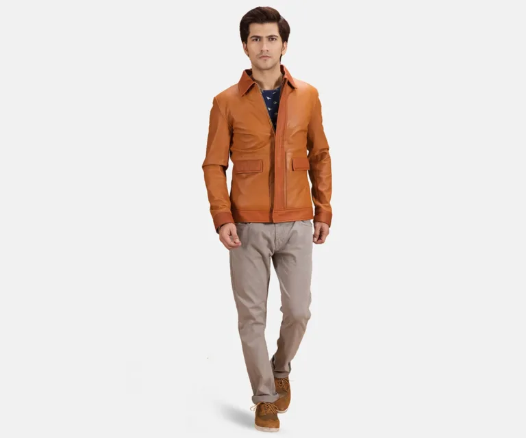Hubert Tan Brown Leather Jacket — Rear Back View & Clean Hemline