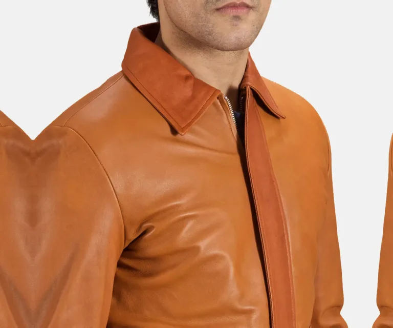 Hubert Tan Brown Leather Jacket — Full-Length Model Editorial Presentation
