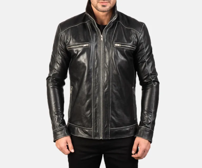 Hudson Black Leather Biker Jacket — Rear Back View & Clean Hemline