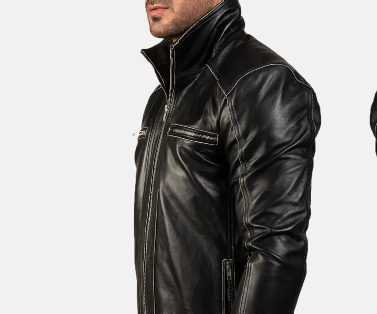 Hudson Black Leather Biker Jacket — Full-Length Model Editorial Presentation