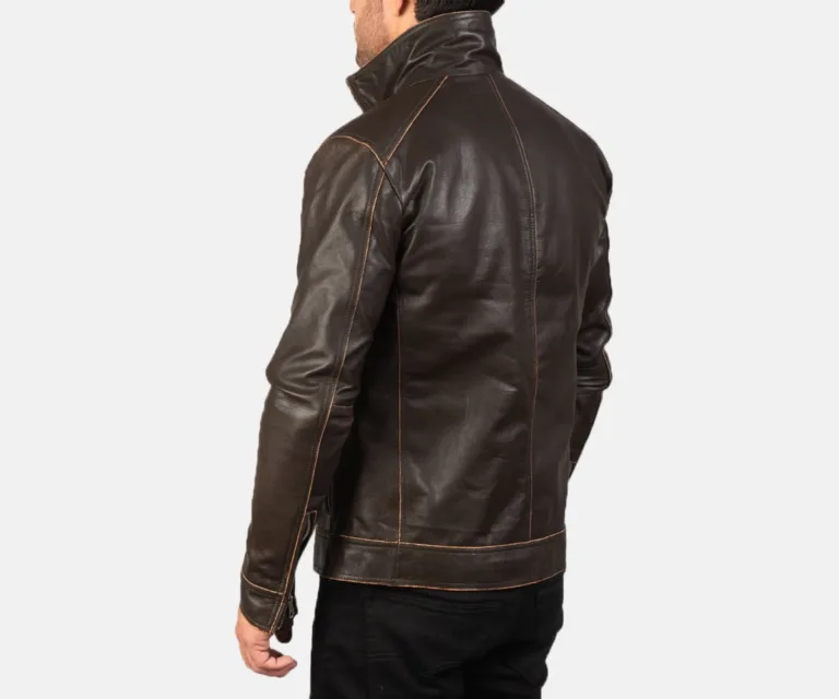Hudson Brown Leather Biker Jacket — Macro Detail Hardware, Grain & Stitching