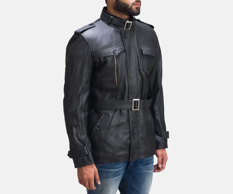 Hunter Black Leather Jacket — Three-Quarter Perspective